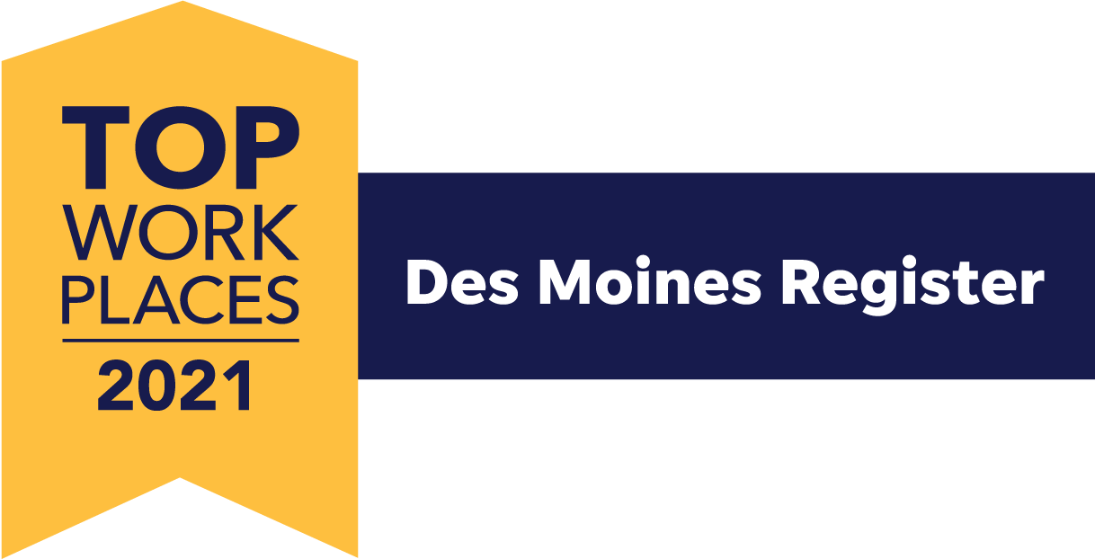 Des Moines Register's 2021 Top Workplace Award badge