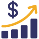 Bar graph icon showing an upward money trend