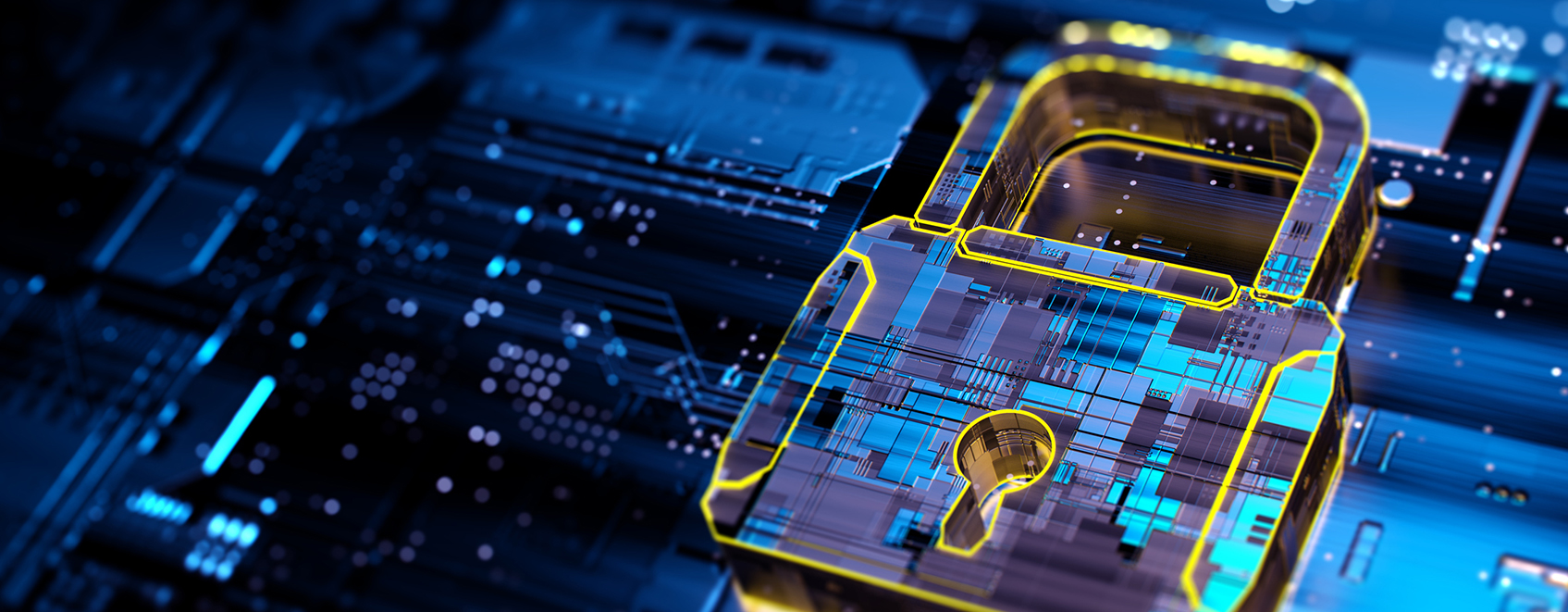 computer circuitboard, with image of padlock on it